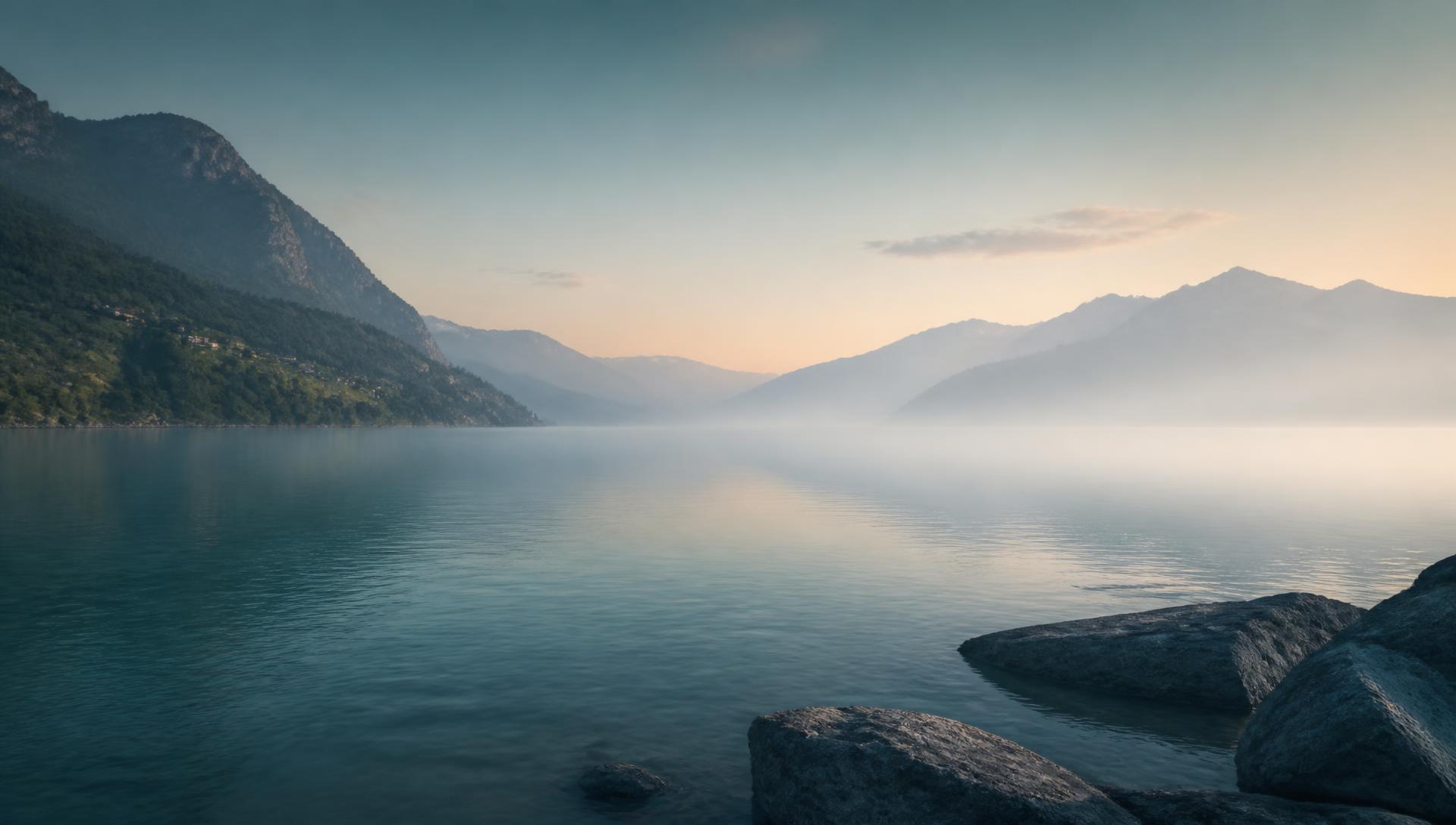 Lac calme à l'aube, nouvelle étape